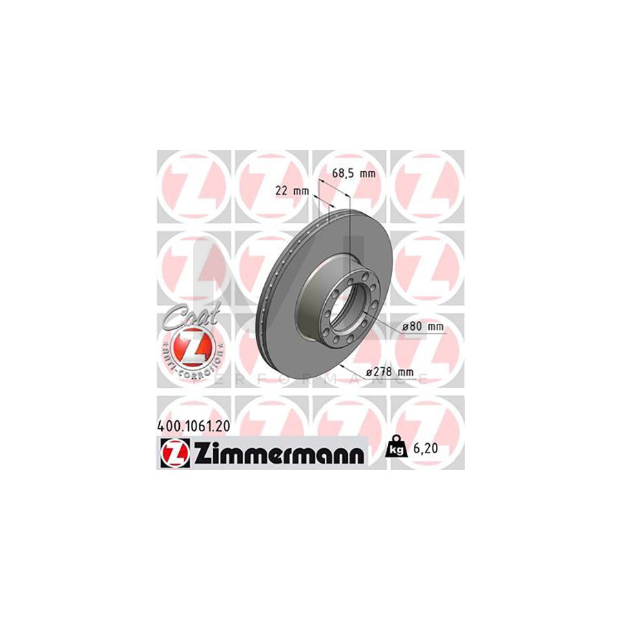 ZIMMERMANN COAT Z 400.1061.20 Brake Disc Internally Vented, Coated  - 1 piece