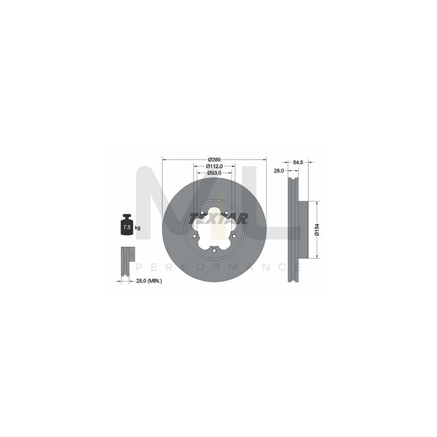 TEXTAR PRO 92151803 Brake Disc for FORD TRANSIT Internally Vented, Coated, without wheel hub, without wheel studs | ML Performance Car Parts