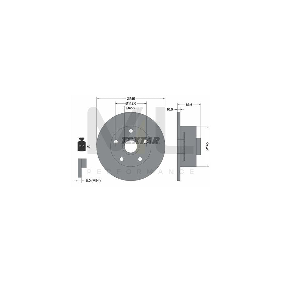 TEXTAR 92154300 Brake Disc for AUDI A4 Solid, with ABS sensor ring, with wheel hub, without wheel studs | ML Performance Car Parts