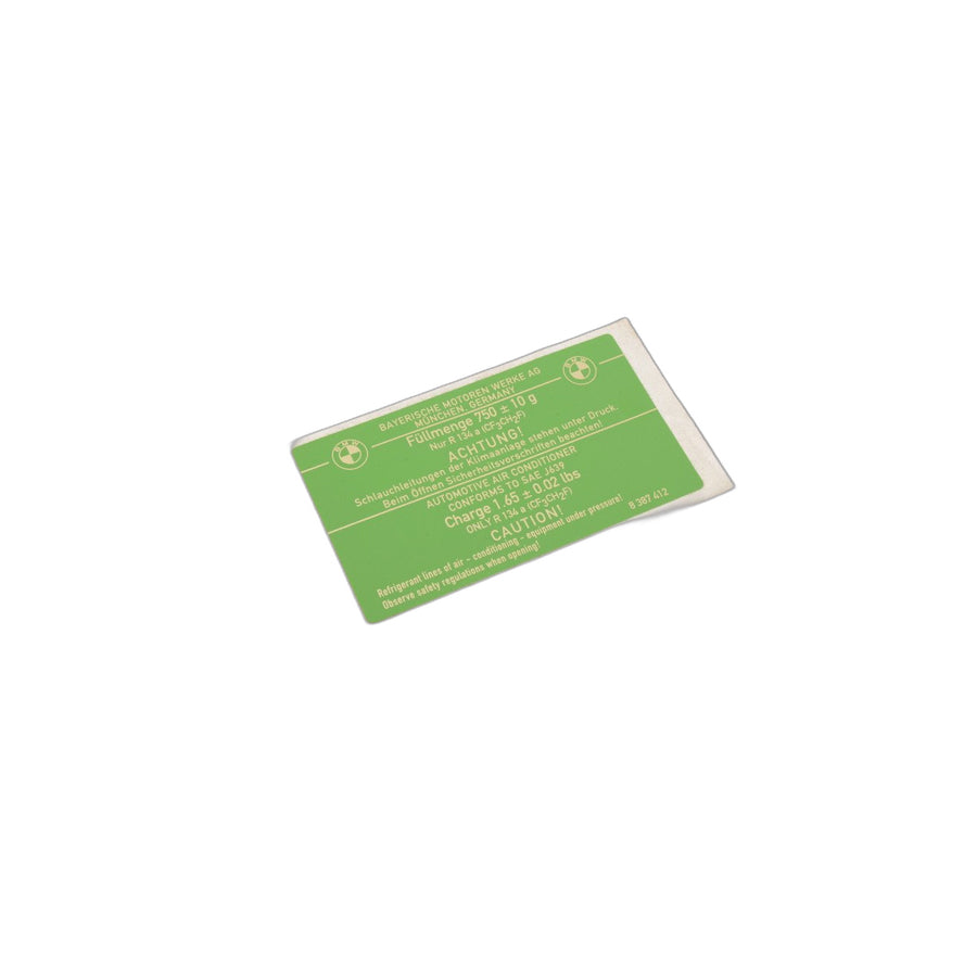 Genuine BMW 64508387412 E39 Label "Air Condition" 750 GRAmm (Inc. M5) | ML Performance US Car Parts