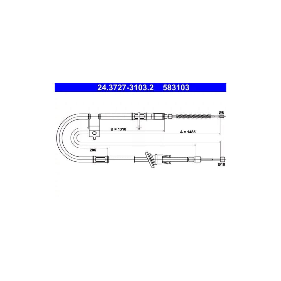 ATE 24.3727-3103.2 Hand Brake Cable for Hyundai Pony