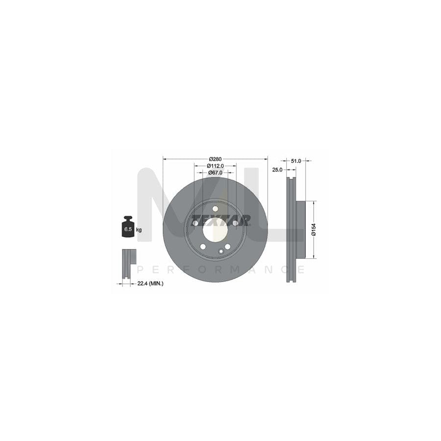 TEXTAR PRO 92257003 Brake Disc Internally Vented, Coated, without wheel hub, without wheel studs | ML Performance Car Parts