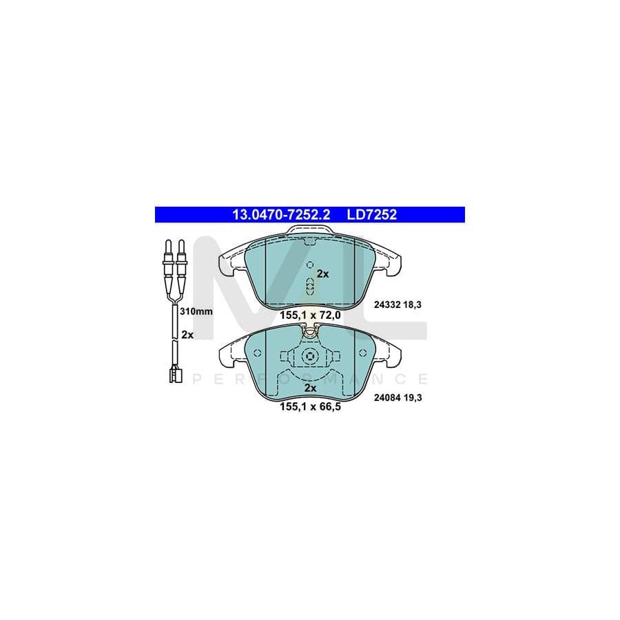 ATE Ceramic 13.0470-7252.2 Brake pad set incl. wear warning contact