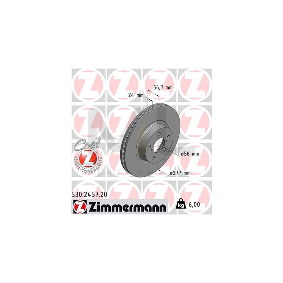 ZIMMERMANN COAT Z 530.2457.20 Brake Disc Internally Vented, Coated  - 1 piece