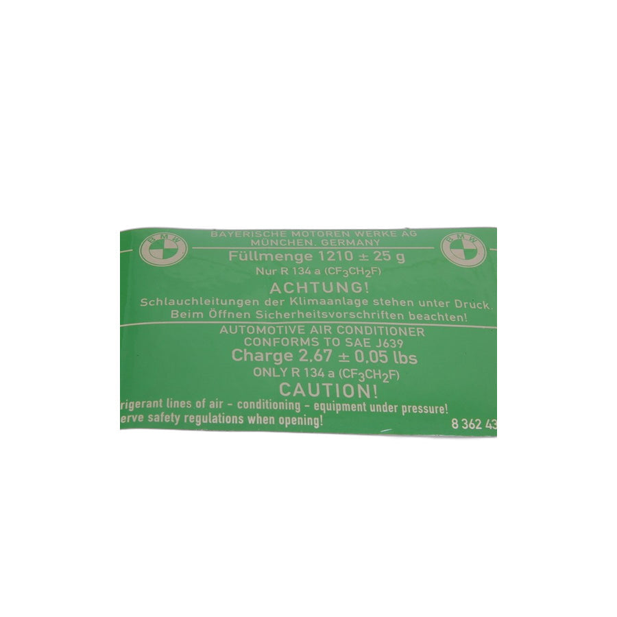 Genuine BMW 64508362434 E39 Label "Air Condition" 1210 GRAmm (Inc. 528i) | ML Performance US Car Parts