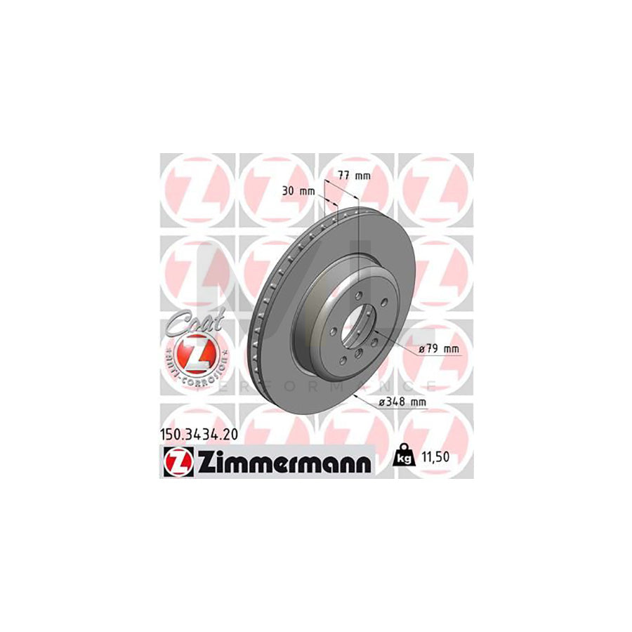 ZIMMERMANN COAT Z 150.3434.20 Brake Disc Internally Vented, Coated, High-carbon  - 1 piece