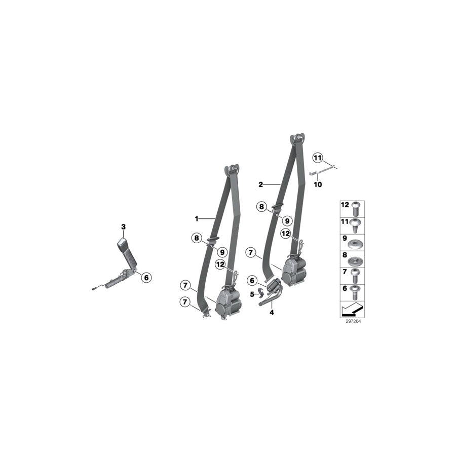 Genuine BMW 72117382464 F07 Upper Belt Strap Rema, Front Right SCHWARZ (Inc. 550iX, 550i & 535iX) | ML Performance US Car Parts