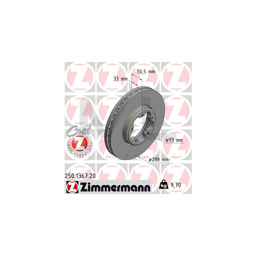 ZIMMERMANN COAT Z 250.1367.20 Brake Disc Internally Vented, Coated  - 1 piece