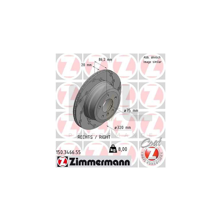 ZIMMERMANN 150.3466.55 Brake Disc for BMW 5 Series Externally Vented, Slotted, Coated, High-carbon