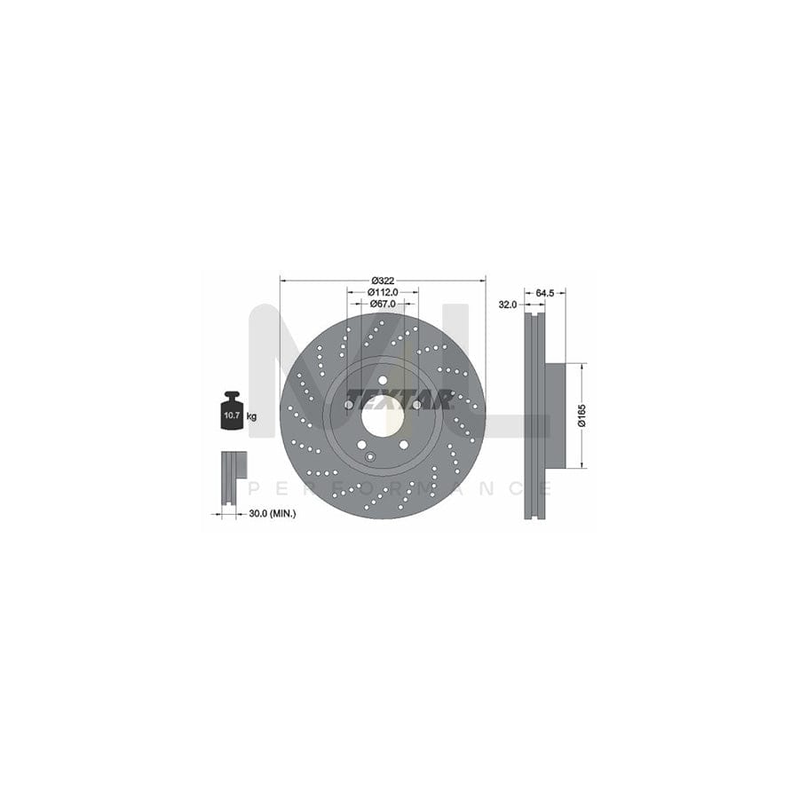 TEXTAR PRO 92163403 Brake Disc Internally Vented, Perforated, Coated, without wheel hub, without wheel studs | ML Performance Car Parts