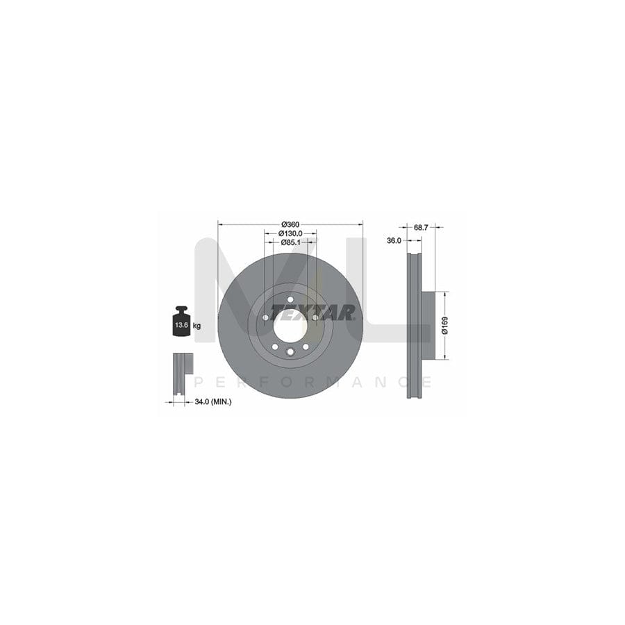 TEXTAR 92262605 Brake Disc Internally Vented, Coated, High-carbon, without wheel hub, without wheel studs | ML Performance Car Parts