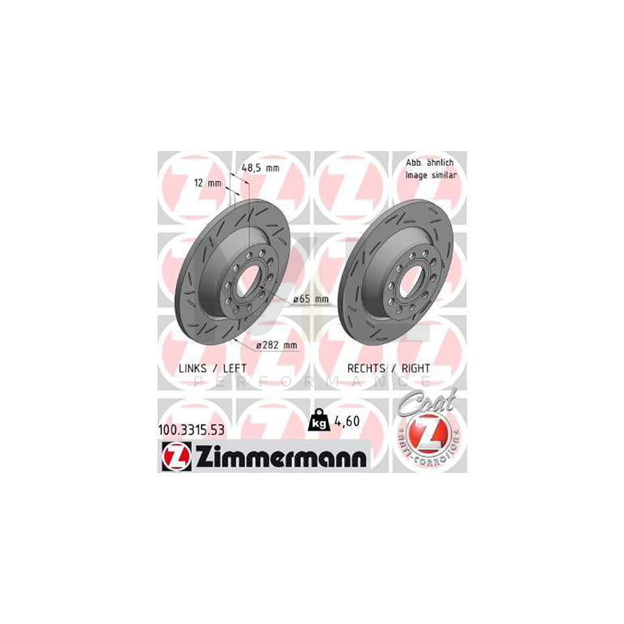 ZIMMERMANN 100.3315.53 Brake Disc Slotted, Solid, Coated  - 1 piece