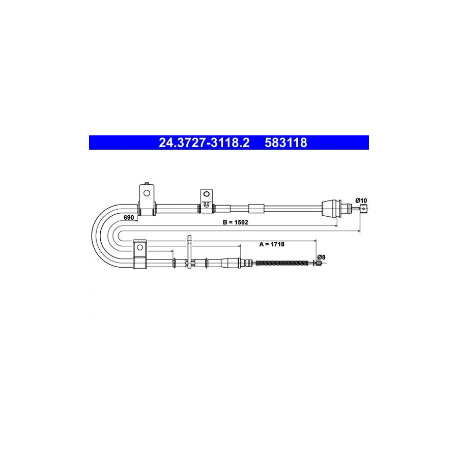 ATE 24.3727-3118.2 Hand Brake Cable for Hyundai Elantra