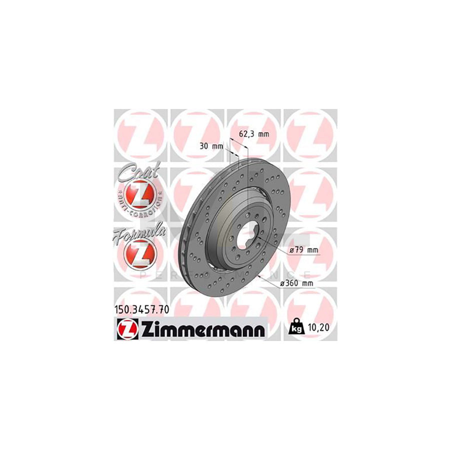 ZIMMERMANN FORMULA Z COAT Z 150.3457.70 Brake Disc Perforated, Two-piece brake disc, Vented, Coated, Alloyed / High-carbon