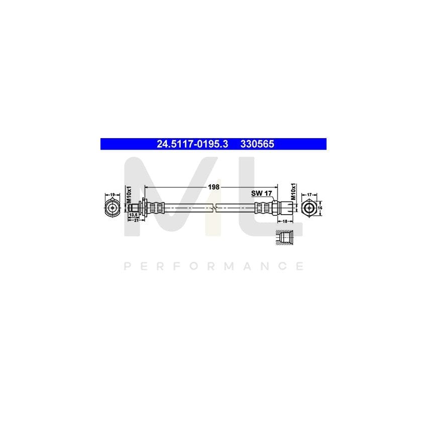 ATE 24.5117-0195.3 Brake Hose 198mm, M10x1