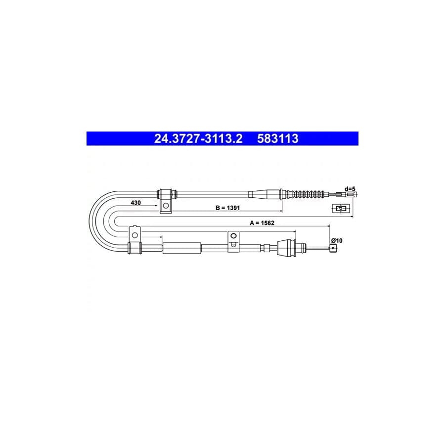 ATE 24.3727-3113.2 Hand Brake Cable for Hyundai Elantra