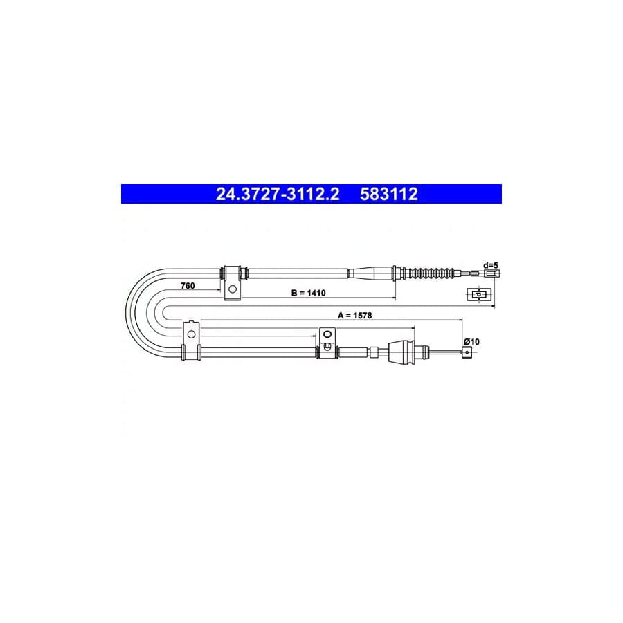 ATE 24.3727-3112.2 Hand Brake Cable for Hyundai Elantra