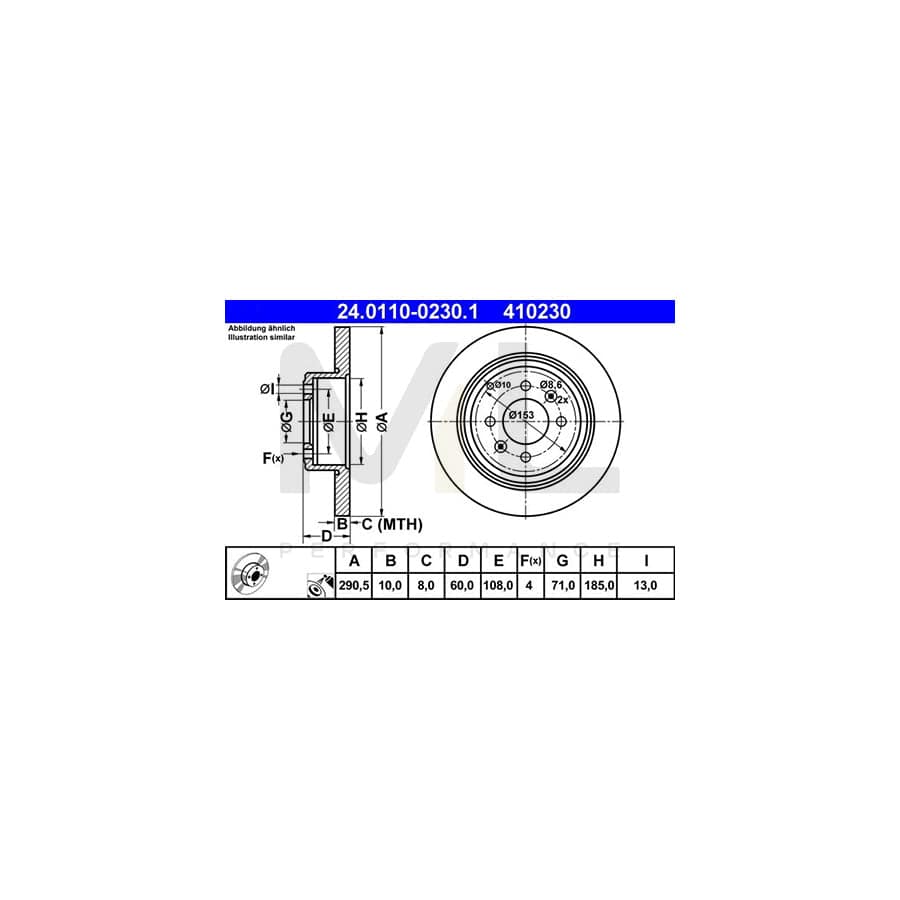 ATE 24.0110-0230.1 Brake Disc for PEUGEOT 406 Solid, Coated  - 1 piece