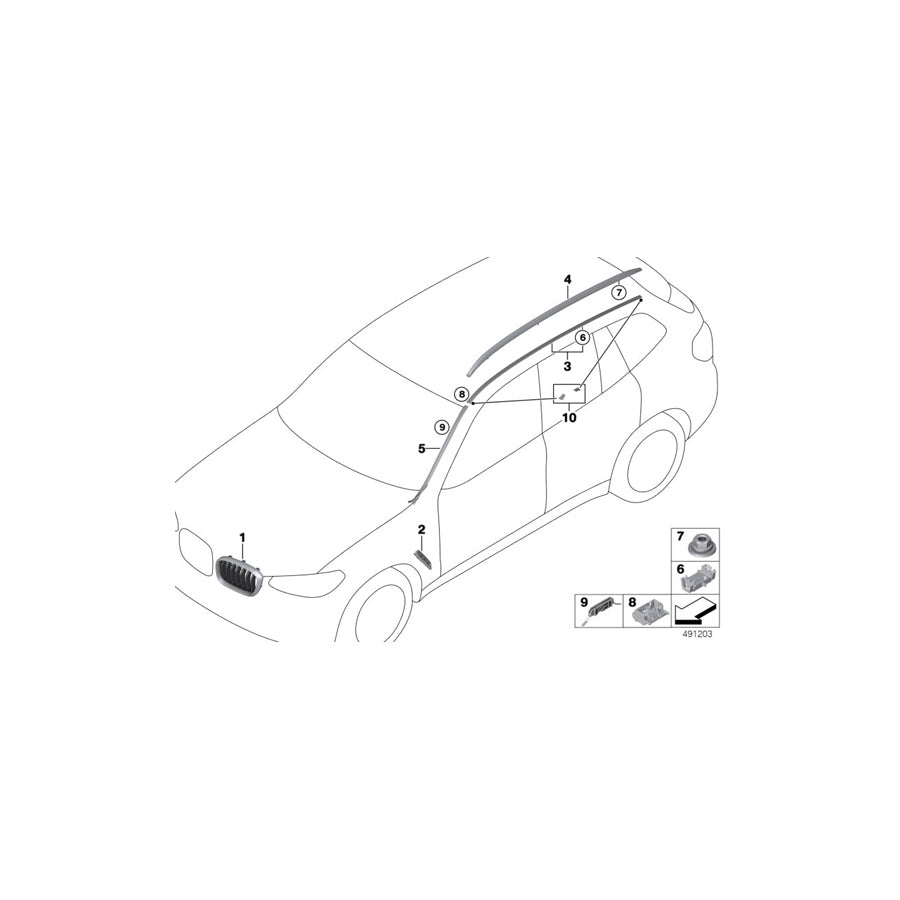 Genuine BMW 51137414349 Roof Railing, Left ALU- SATINIERT (Inc. X3) | ML Performance US Car Parts