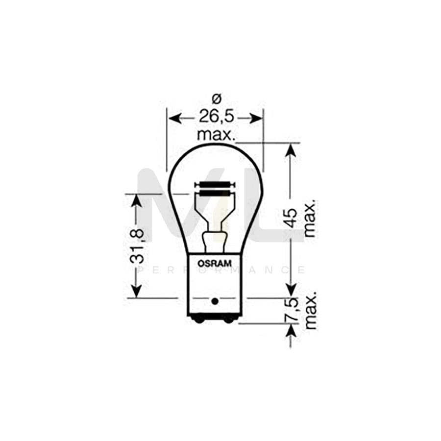 OSRAM 7538LDR Bulb, brake / tail light Socket Bulb, 12V 21 / 5W, BAW15d