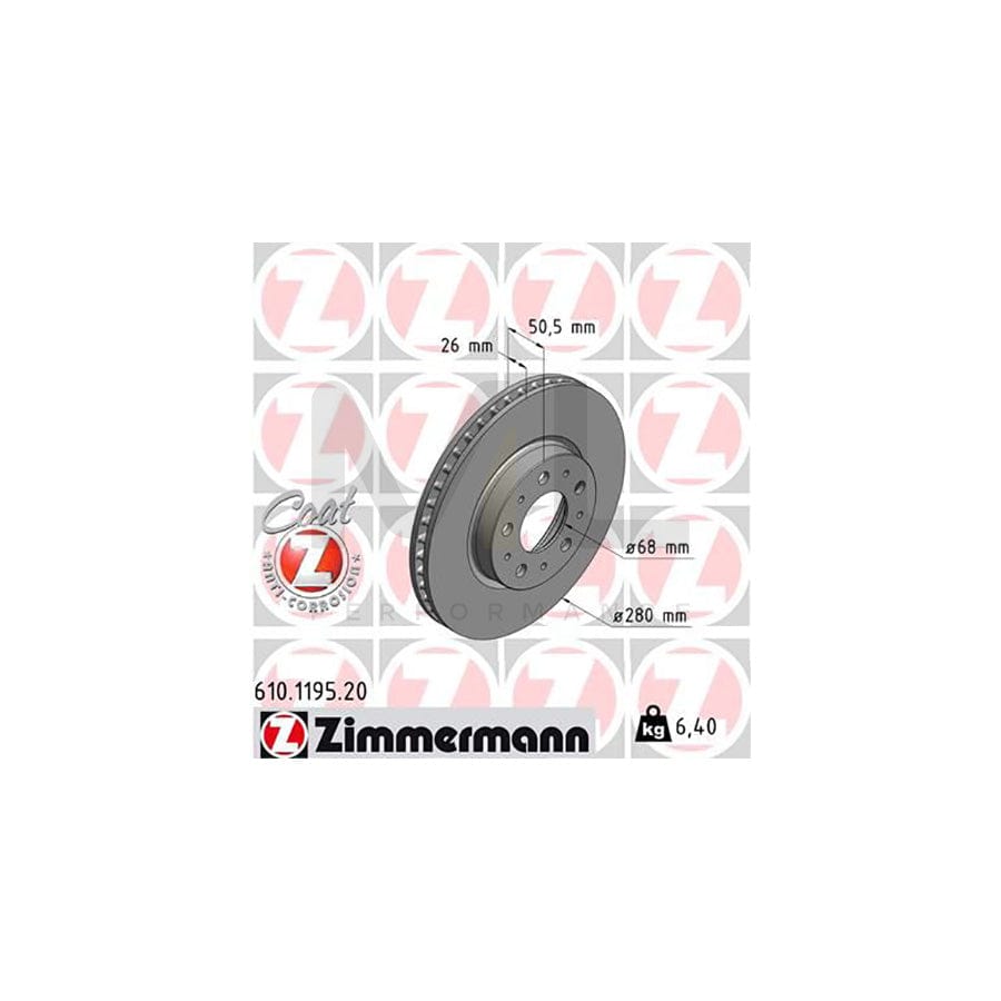 ZIMMERMANN COAT Z 610.1195.20 Brake Disc Internally Vented, Coated  - 1 piece
