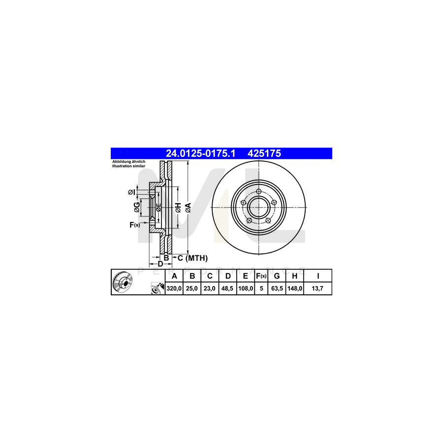 ATE 24.0125-0175.1 Brake Disc Vented, Coated, High-carbon  - 1 piece
