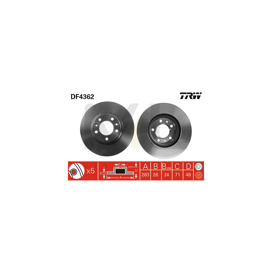 TRW DF4362 Brake Disc Vented, High-carbon | ML Performance Car Parts