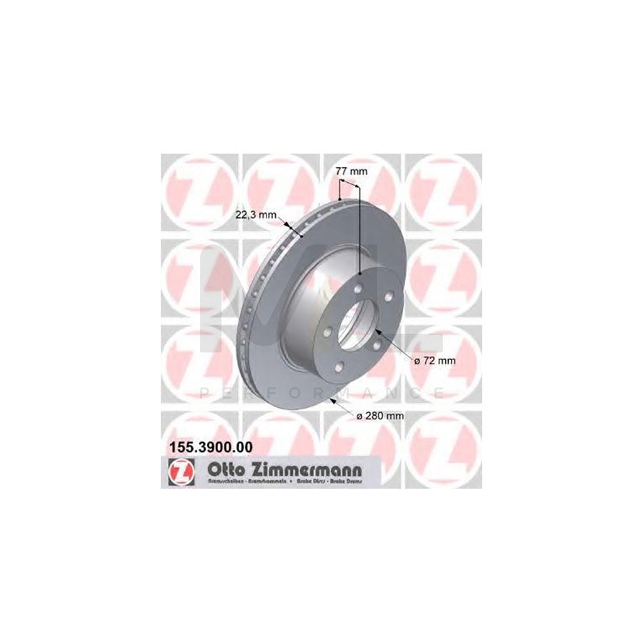 ZIMMERMANN 155.3900.00 Brake Disc Internally Vented  - 1 piece