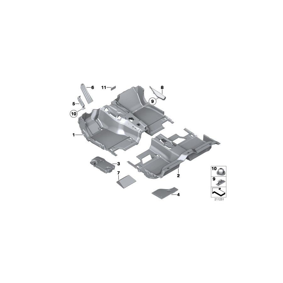 Genuine BMW 51478056049 F02 F01 F03 Floor Trim Cover, Front OYSTER (Inc. 730d, 730Li & Hybrid 7) | ML Performance US Car Parts