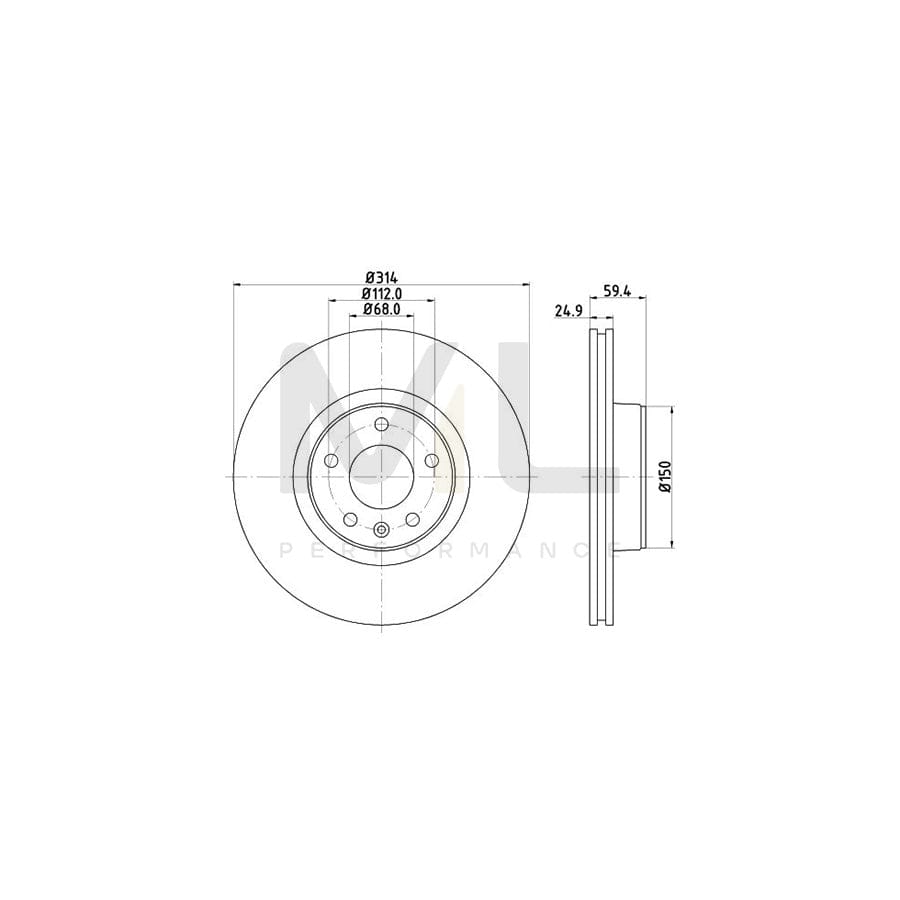 HELLA PRO High Carbon 8DD 355 128-291 Brake Disc for AUDI A6 Externally Vented, Coated, High-carbon, without wheel hub, without wheel studs