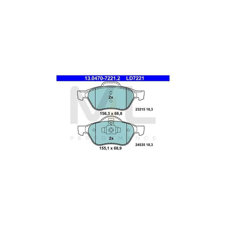ATE Ceramic 13.0470-7221.2 Brake pad set excl. wear warning contact, not prepared for wear indicator