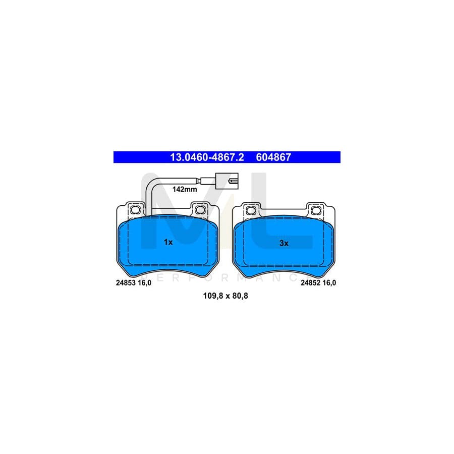 ATE 13.0460-4867.2 Brake pad set incl. wear warning contact