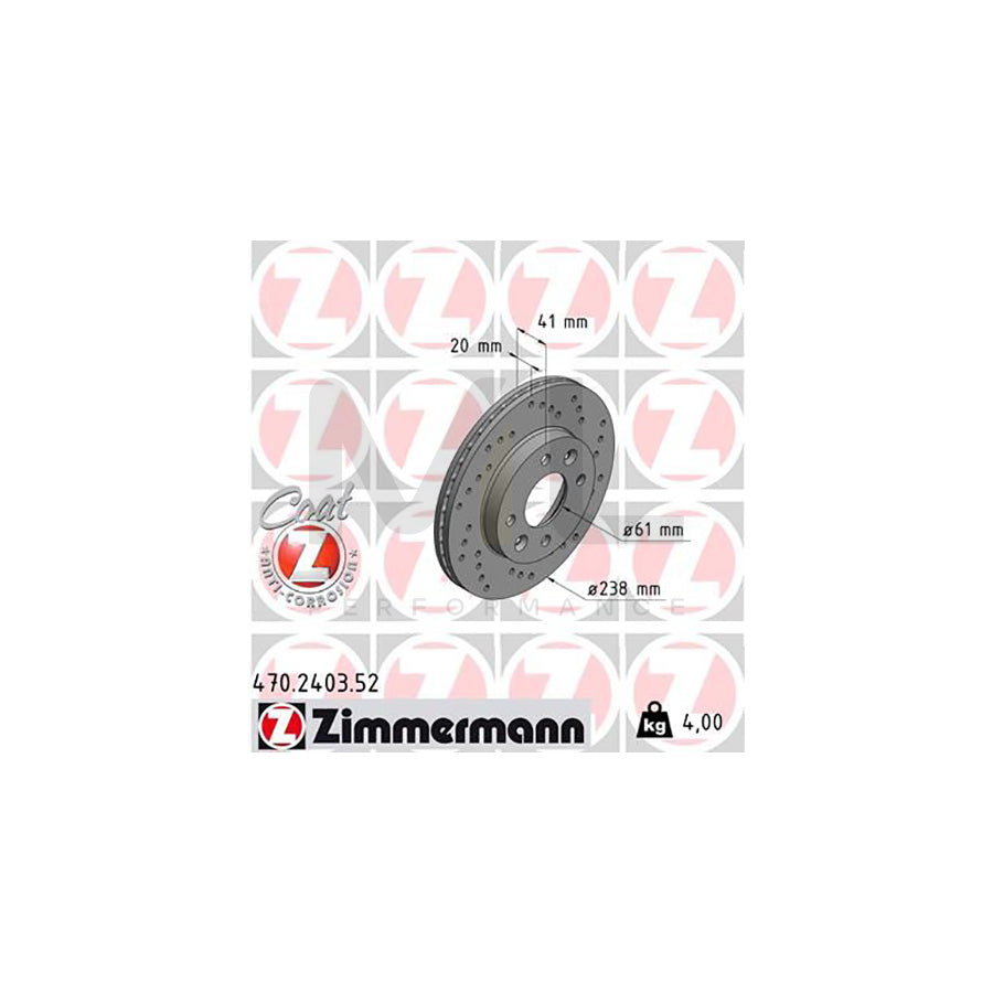 ZIMMERMANN SPORT COAT Z 470.2403.52 Brake Disc Internally Vented, Perforated, Coated  - 1 piece