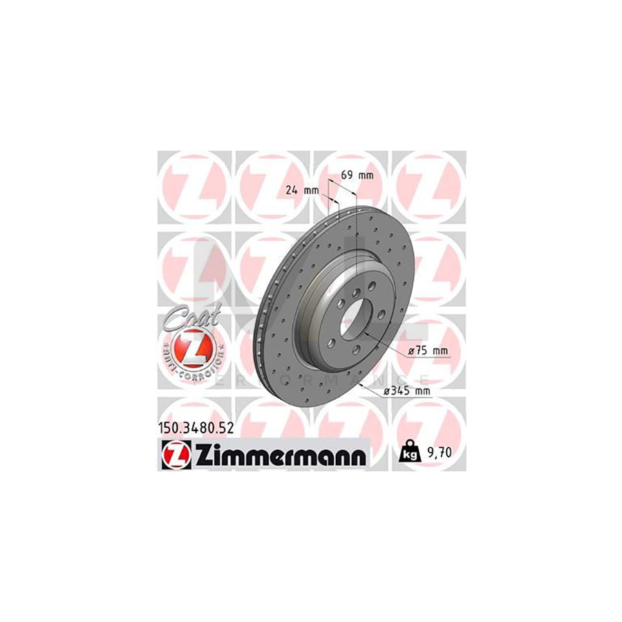 ZIMMERMANN SPORT COAT Z 150.3480.52 Brake Disc Internally Vented, Perforated, Coated, High-carbon  - 1 piece