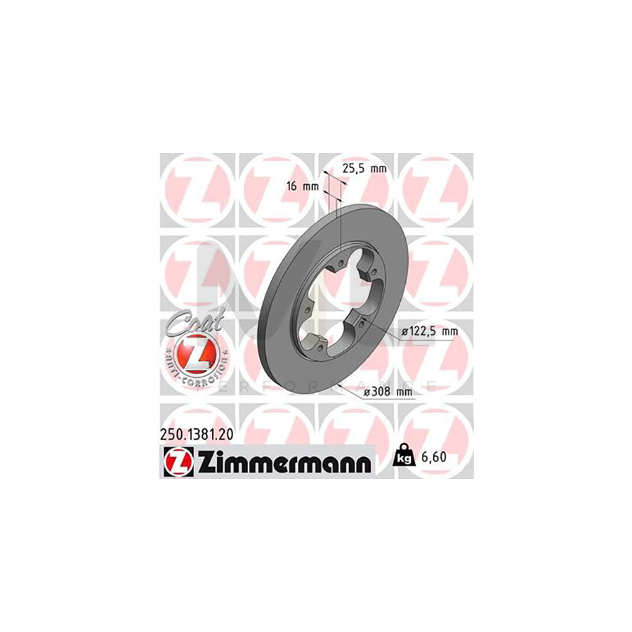 ZIMMERMANN COAT Z 250.1381.20 Brake Disc for FORD TRANSIT Solid, Coated, without ABS sensor ring  - 1 piece