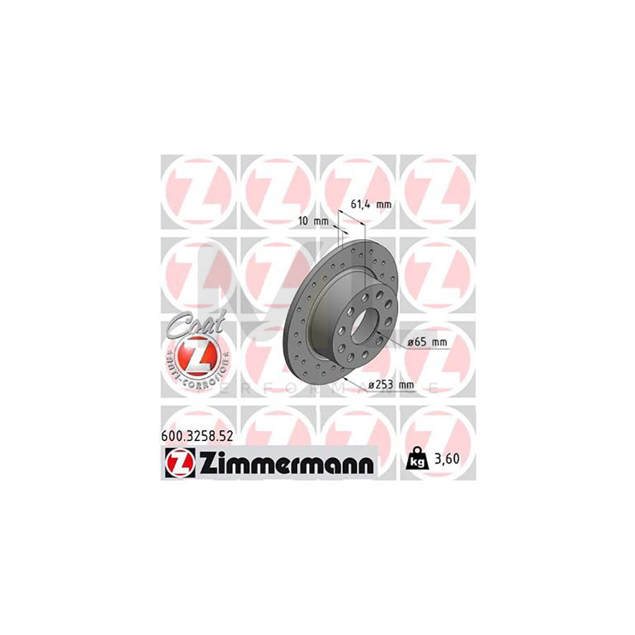 ZIMMERMANN 600.3258.52 Brake Disc for SKODA OCTAVIA Perforated, Solid, Coated  - 1 piece