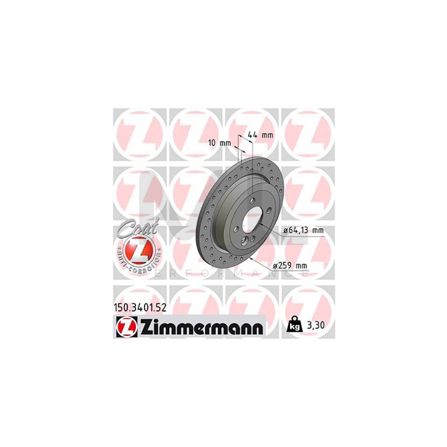 ZIMMERMANN SPORT COAT Z 150.3401.52 Brake Disc Perforated, Solid, Coated, High-carbon  - 1 piece