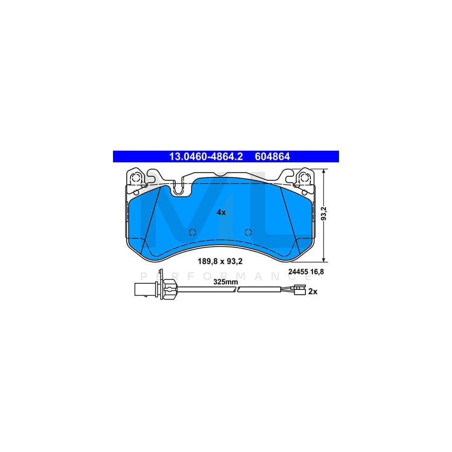 ATE 13.0460-4864.2 Brake pad set for AUDI A6 incl. wear warning contact, prepared for wear indicator