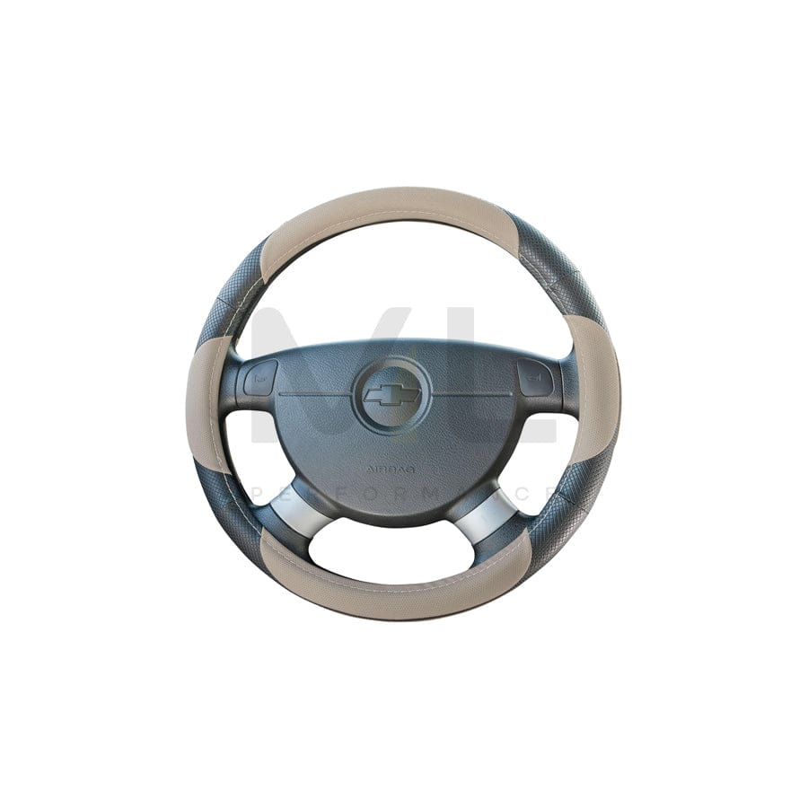 WALSER 16624 Steering wheel cover Beige, Black, Ø: 38-39cm, PU (Polyurethane)