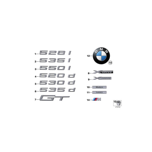 Genuine BMW 51147336450 F07 Emblem With Base (Inc. 550iX, 535dX & 535iX) | ML Performance US Car Parts
