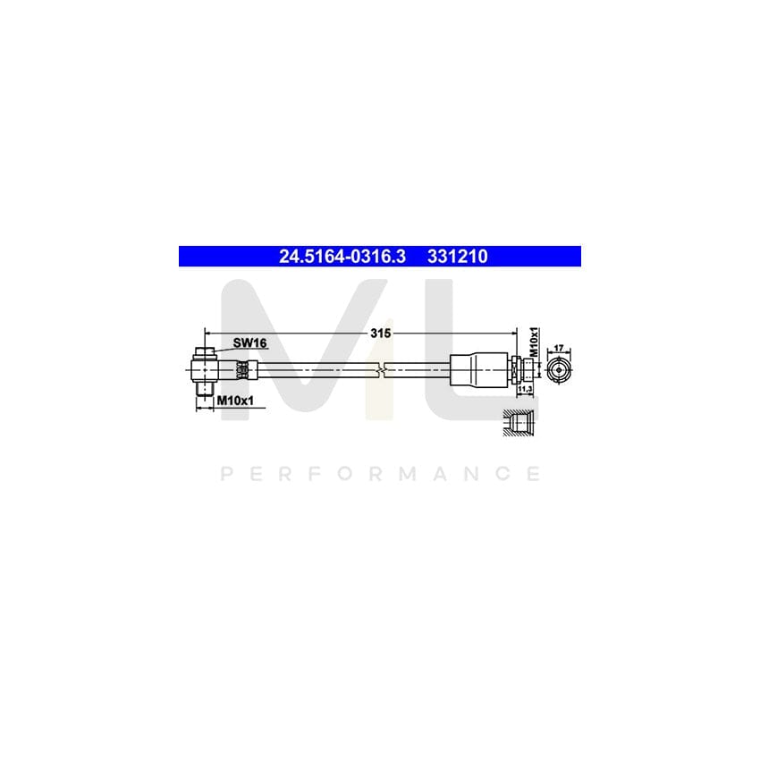 ATE 24.5164-0316.3 Brake Hose for FORD Mondeo Mk2 Estate (BNP) 315mm, M10x1