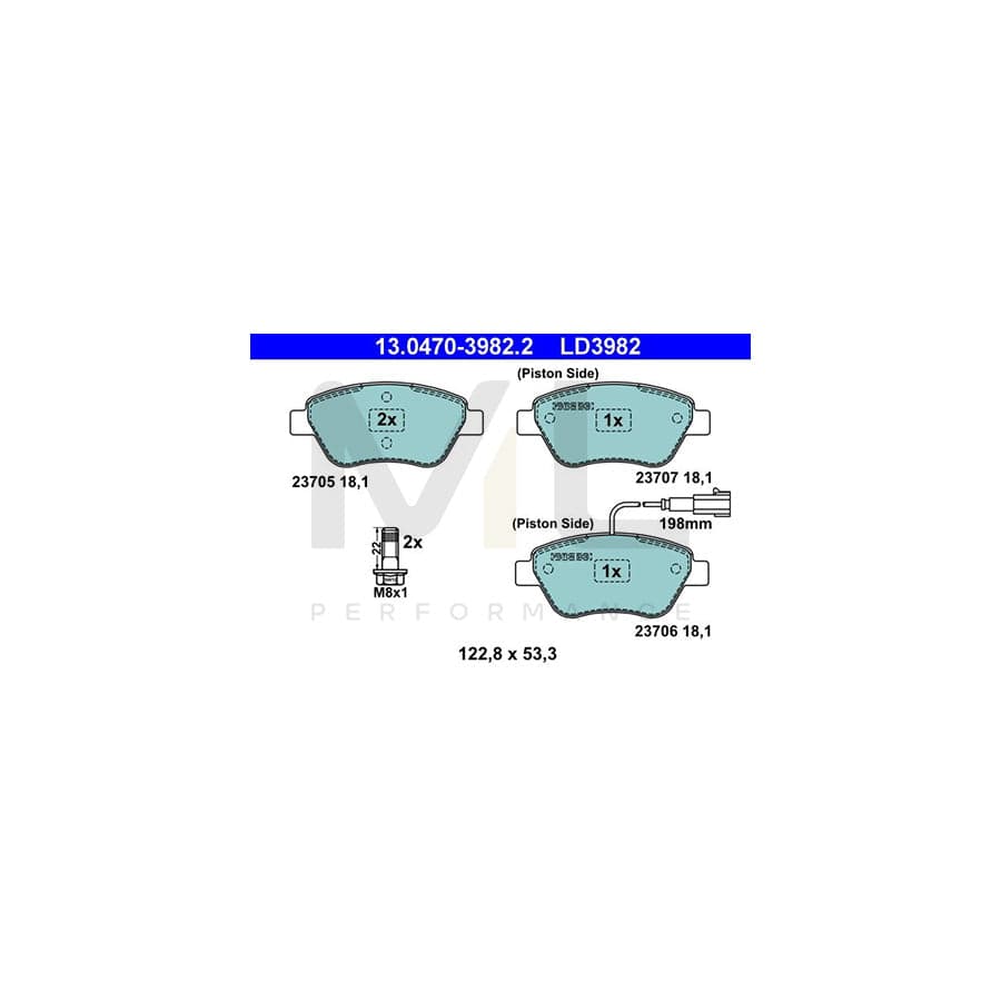ATE Ceramic 13.0470-3982.2 Brake pad set incl. wear warning contact, with brake caliper screws