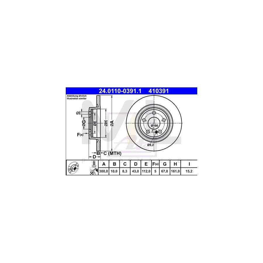 ATE 24.0110-0391.1 Brake Disc Solid, Coated, Alloyed / High-carbon, with bolts/screws  - 1 piece