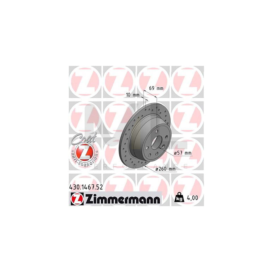 ZIMMERMANN SPORT COAT Z 430.1467.52 Brake Disc Perforated, Solid, Coated  - 1 piece