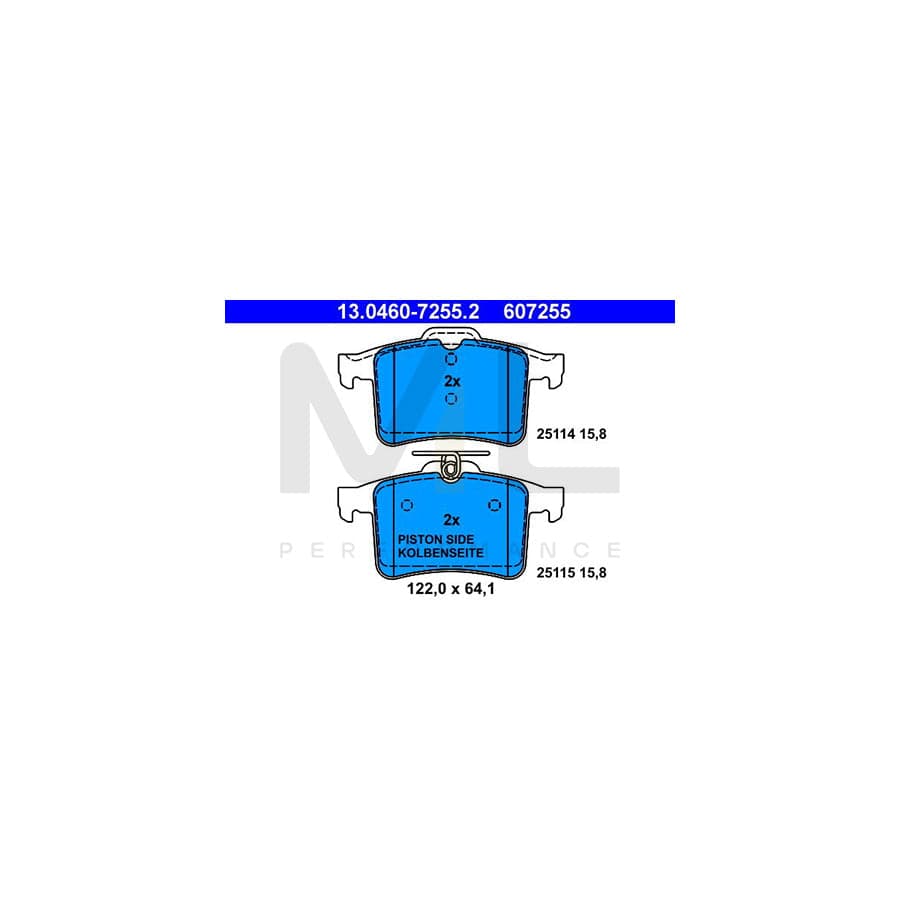ATE 13.0460-7255.2 Brake pad set excl. wear warning contact, not prepared for wear indicator