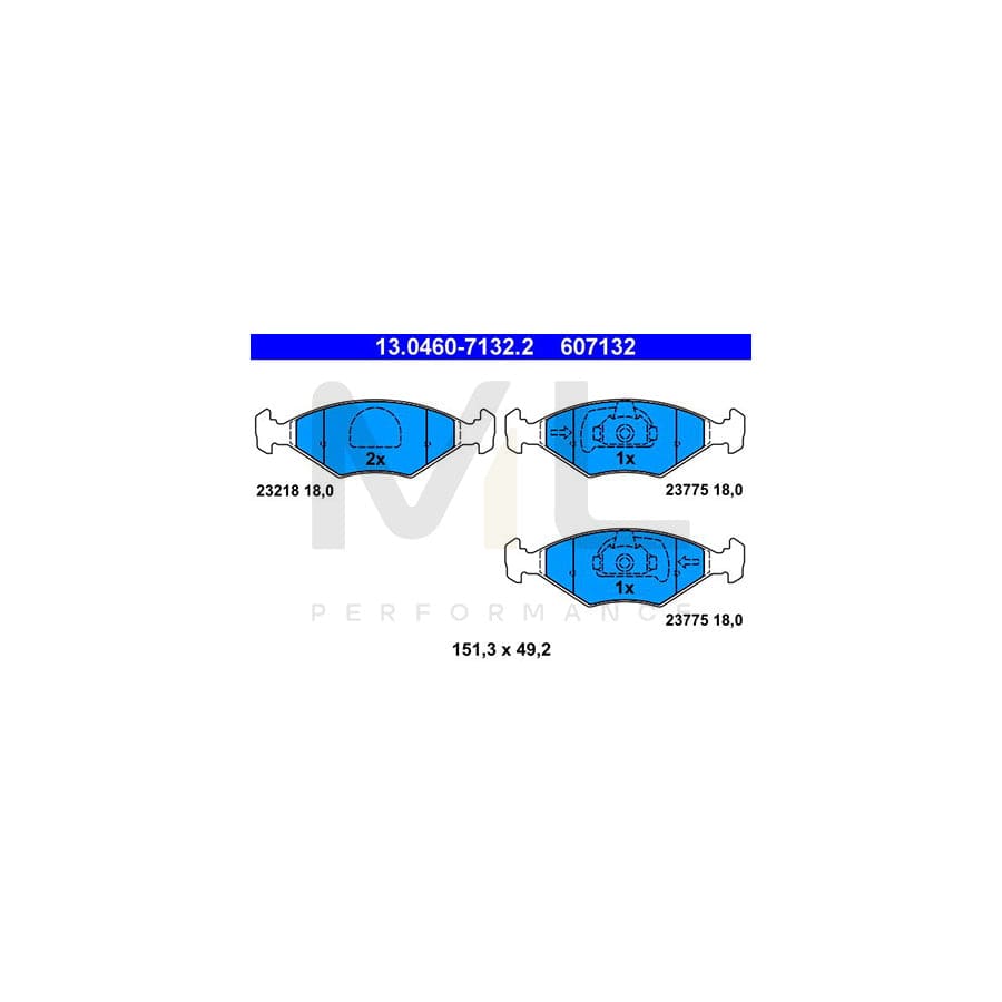 ATE 13.0460-7132.2 Brake pad set excl. wear warning contact, not prepared for wear indicator