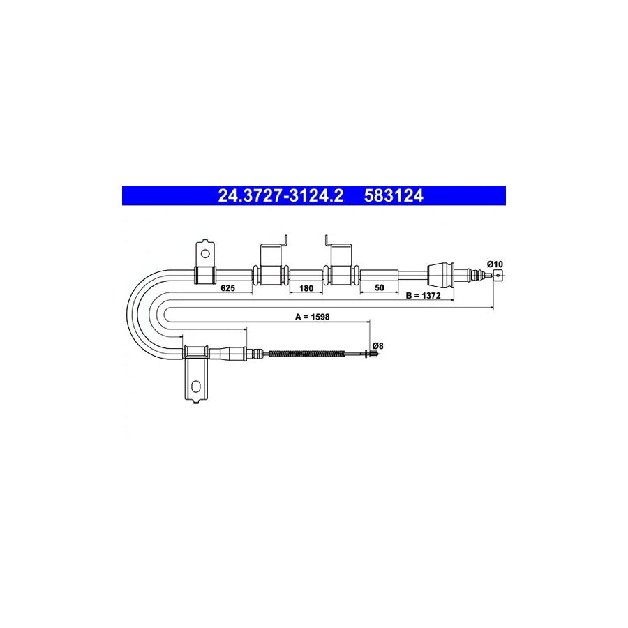 ATE 24.3727-3124.2 Hand Brake Cable for Hyundai Getz (Tb)