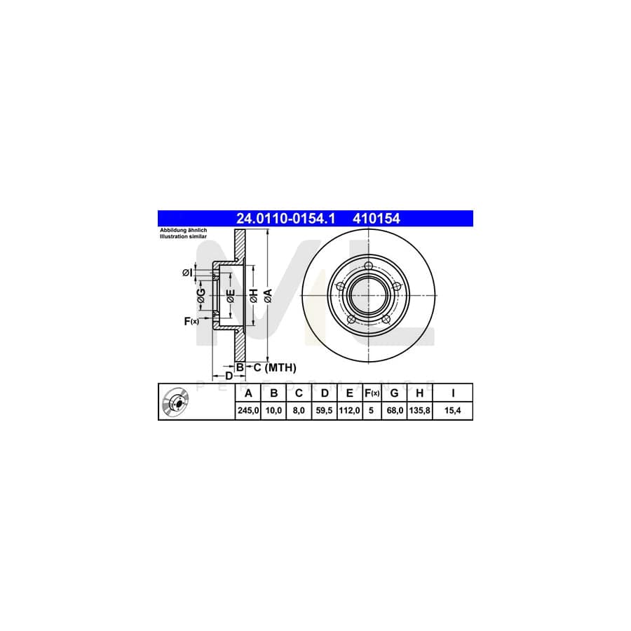 ATE 24.0110-0154.1 Brake Disc Solid  - 1 piece