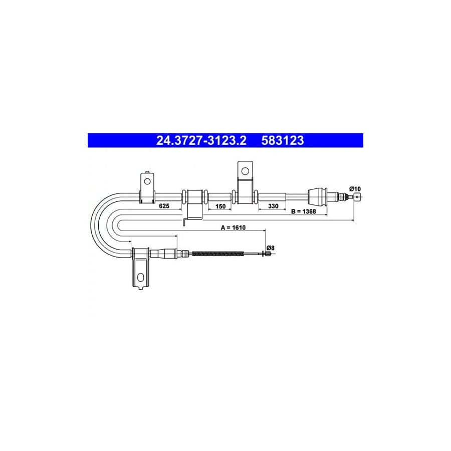ATE 24.3727-3123.2 Hand Brake Cable for Hyundai Getz (Tb)