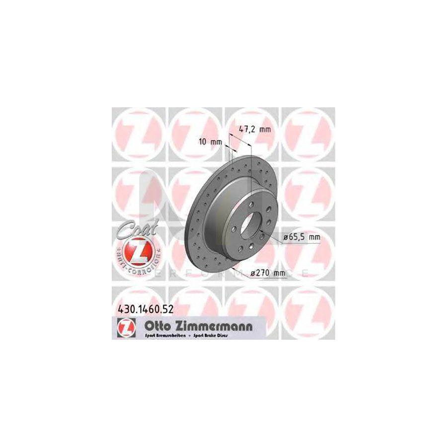 ZIMMERMANN 430.1460.52 Brake Disc Perforated, Solid, Coated  - 1 piece